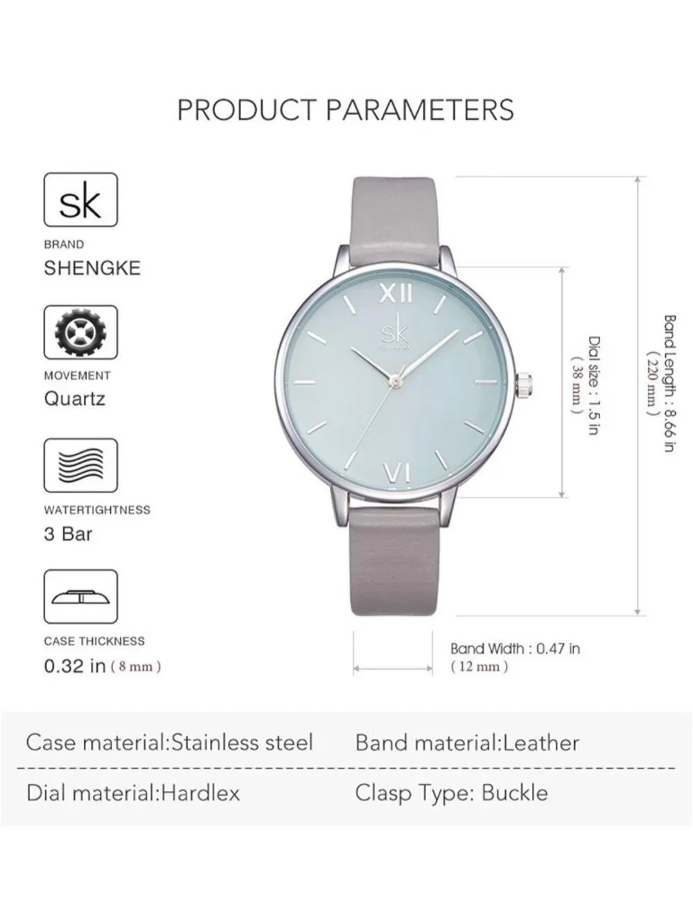 Women's Grey Creative Simplicity Genuine Leather Ladies Elegant Wrist Watches